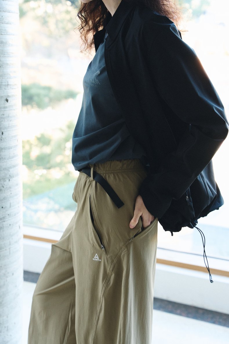 밴딩 벨티드 커브드 팬츠 여성